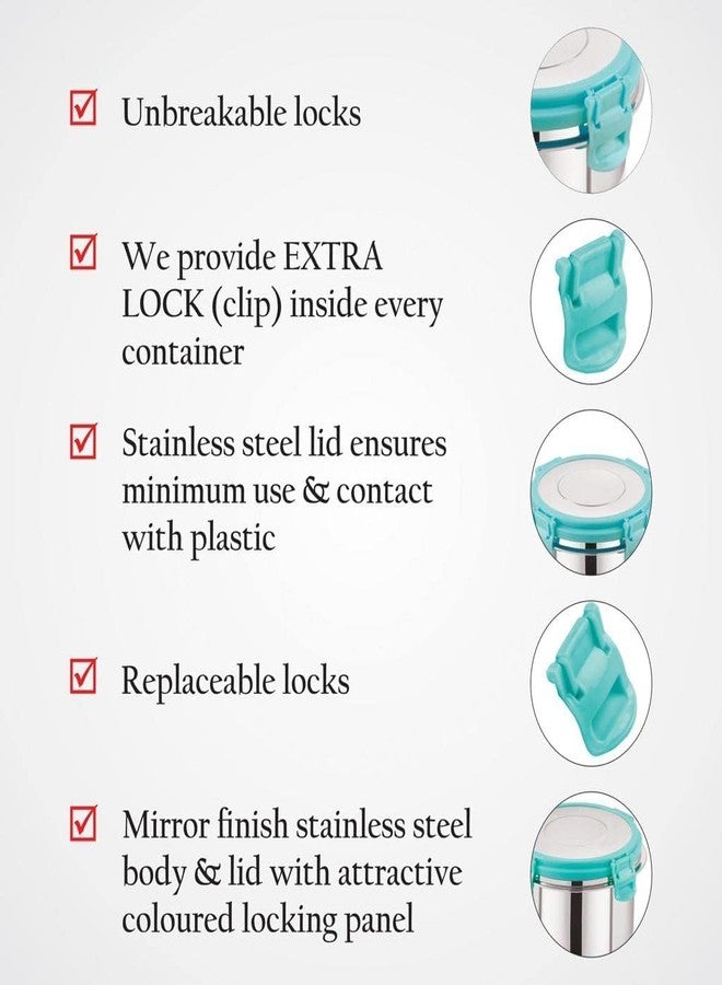 SYGNIUS Leak Proof Click and Seal Lock Stainless Steel Storage/Air Tight Tiffin Container/Lunch Container with Stainless Steel (S.S) lid Combo (125+350ml) - Image 3